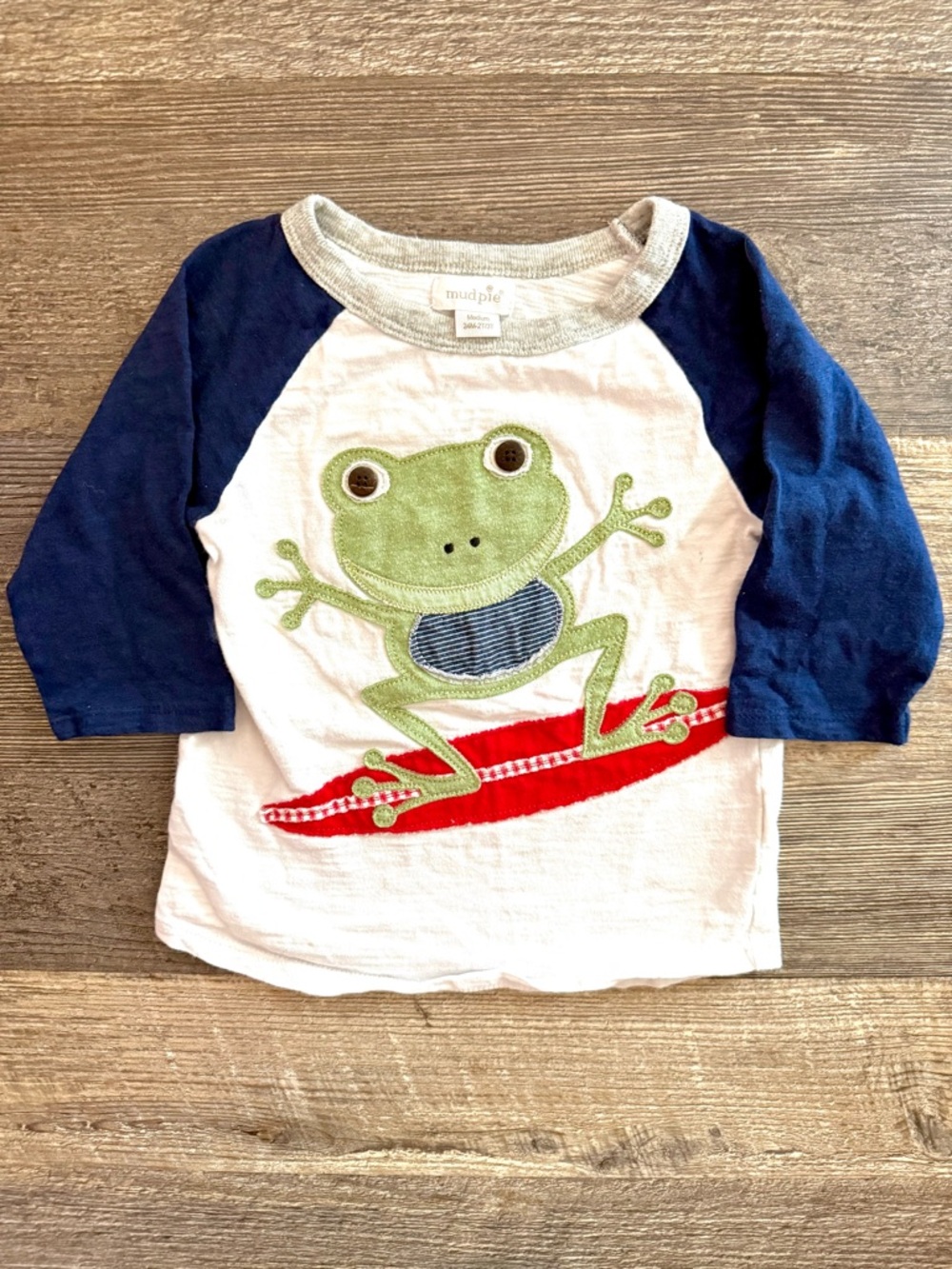 24M Mud Pie Frog Surfboard Applique Raglan Shirt Toddler Tee‎